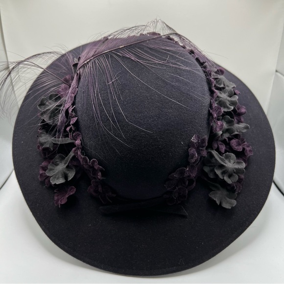 Vintage Mr.John Classic Deep Purple Church, Derby Hat with Floral and Feathers main image 13